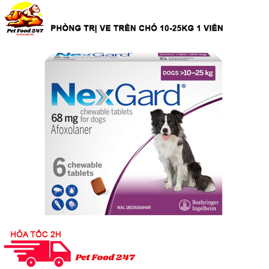 NEXGARD 10-25kg Viên Nhai Ve Ghẻ Bọ Chét Cho Chó - Lẻ 1 Viên