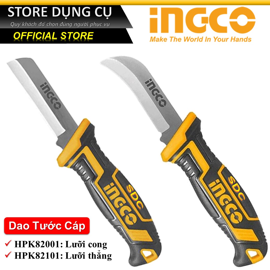 Dao thợ điện cán nhựa ingco hpk82001 / hpk82101| dao rọc cáp lưỡi thẳng 210mm, lưỡi cong 198mm.