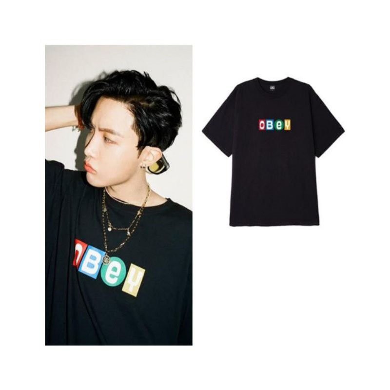 Áo phông đen JHOPE in hình OBEY áo phông nam nữ xinh xắn thần tượng kpop Hàn Quốc