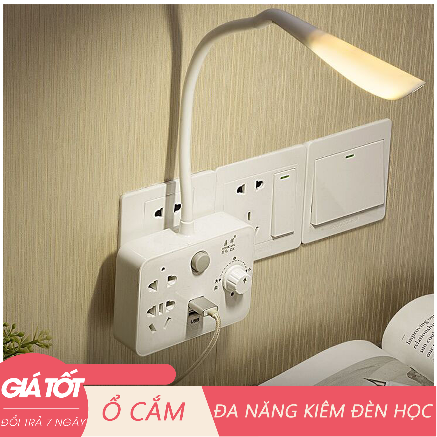 Ổ cắm điện đa năng, Ổ cắm điện kèm đèn, ổ cắm điện có cổng USB, kiêm đèn học, đèn ngủ - Hỗ trợ đổi trả 7 ngày