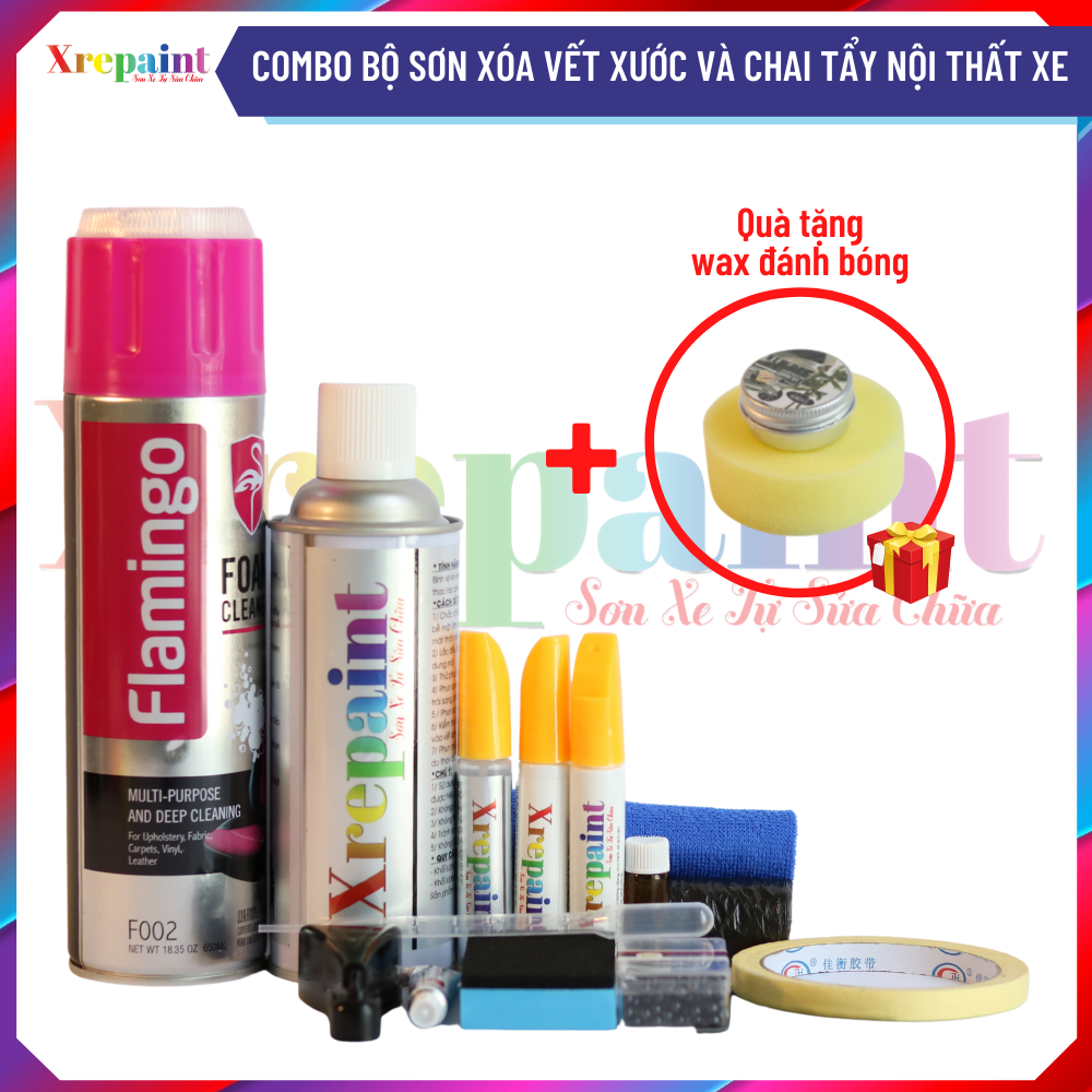 Combo 1 : sơn xóa vết xước xe ô tô xrepaint + bình xịt đa năng vệ sinh nội thất flamingo