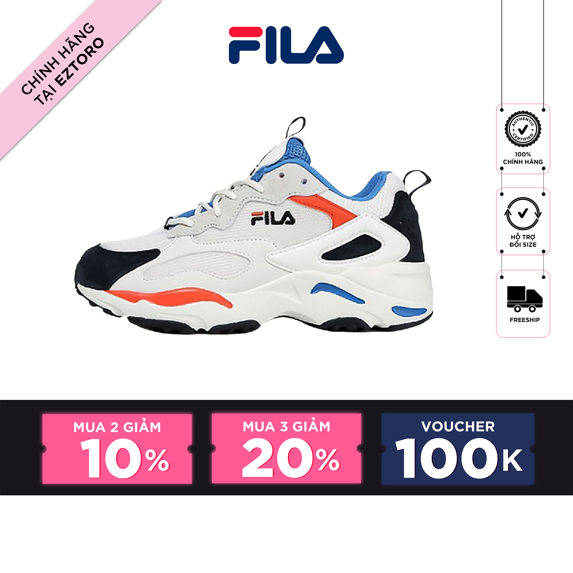 Giày thể thao Fila Ray Tracer Pastel Pack White/Blue - Giày sneaker cho nam nữ unisex