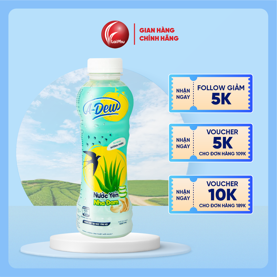 Nước Yến Nha Đam Đường Phèn A-Dew Chai 450ml - Lốc 6 Chai