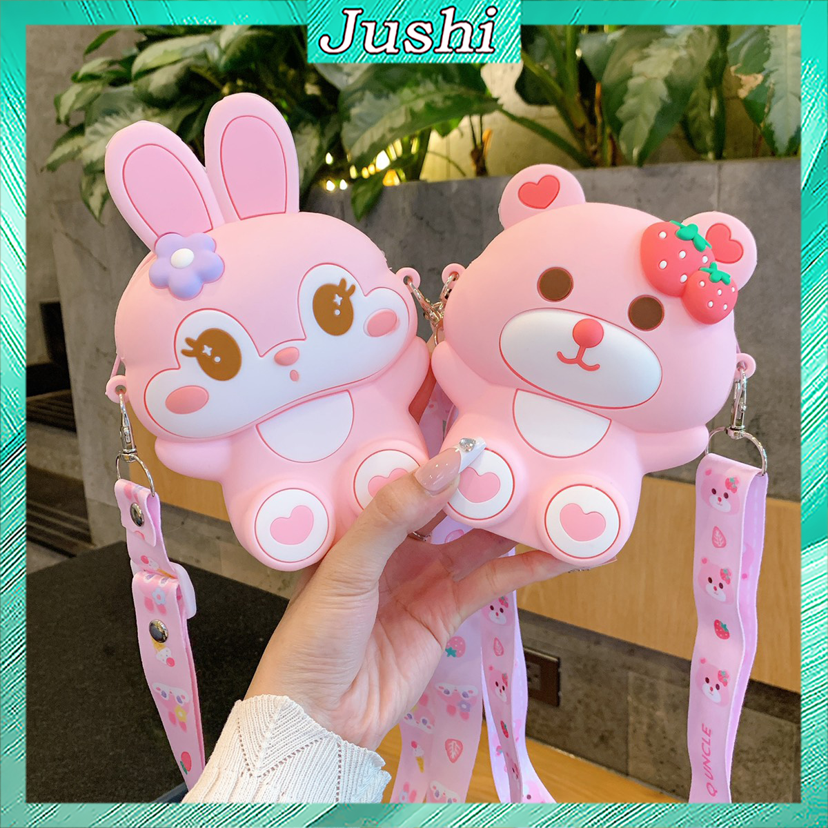 Túi đeo chéo cho bé gái cute hình Capybara, labubu, gấu dâu, thỏ, túi da chéo vai trẻ em silicon mini thời trang đi chơi