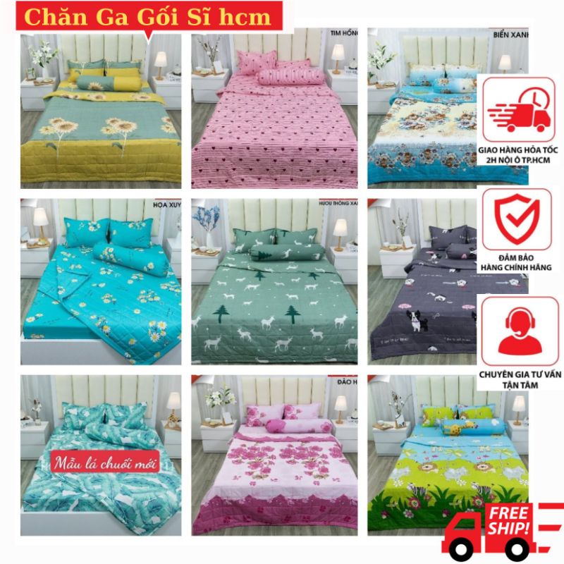 Bộ ga gối poly ga trải giường | bộ drap giường cotton poly size 1m/m2/1m4/m6/m8/2m2 nhiều mẫu lựa chọn