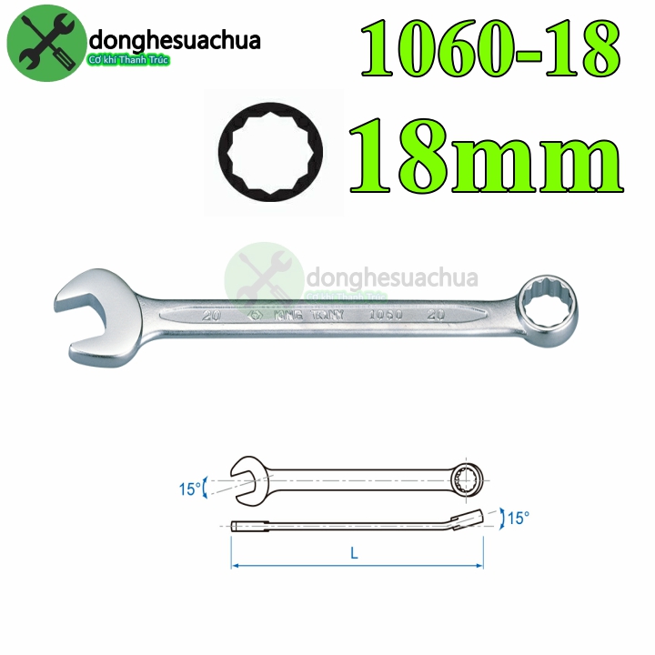 Cờ lê vòng miệng 18mm kingtony 1060-18 dài 225mm