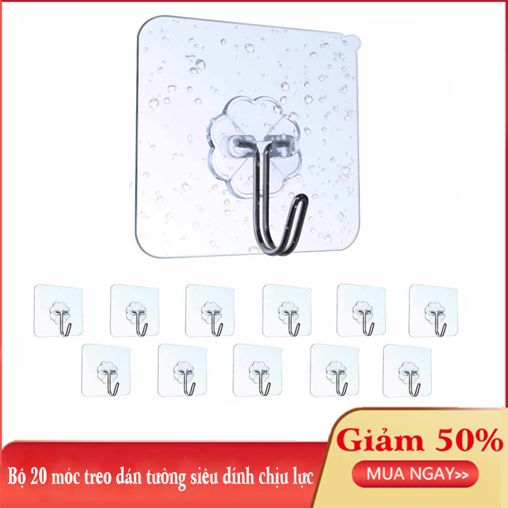 Bộ 20 móc treo dán tường siêu dính chịu lực - Móc treo thau chậu , móc treo đồ đa năng tiết kiệm diện tích (Trong suốt)