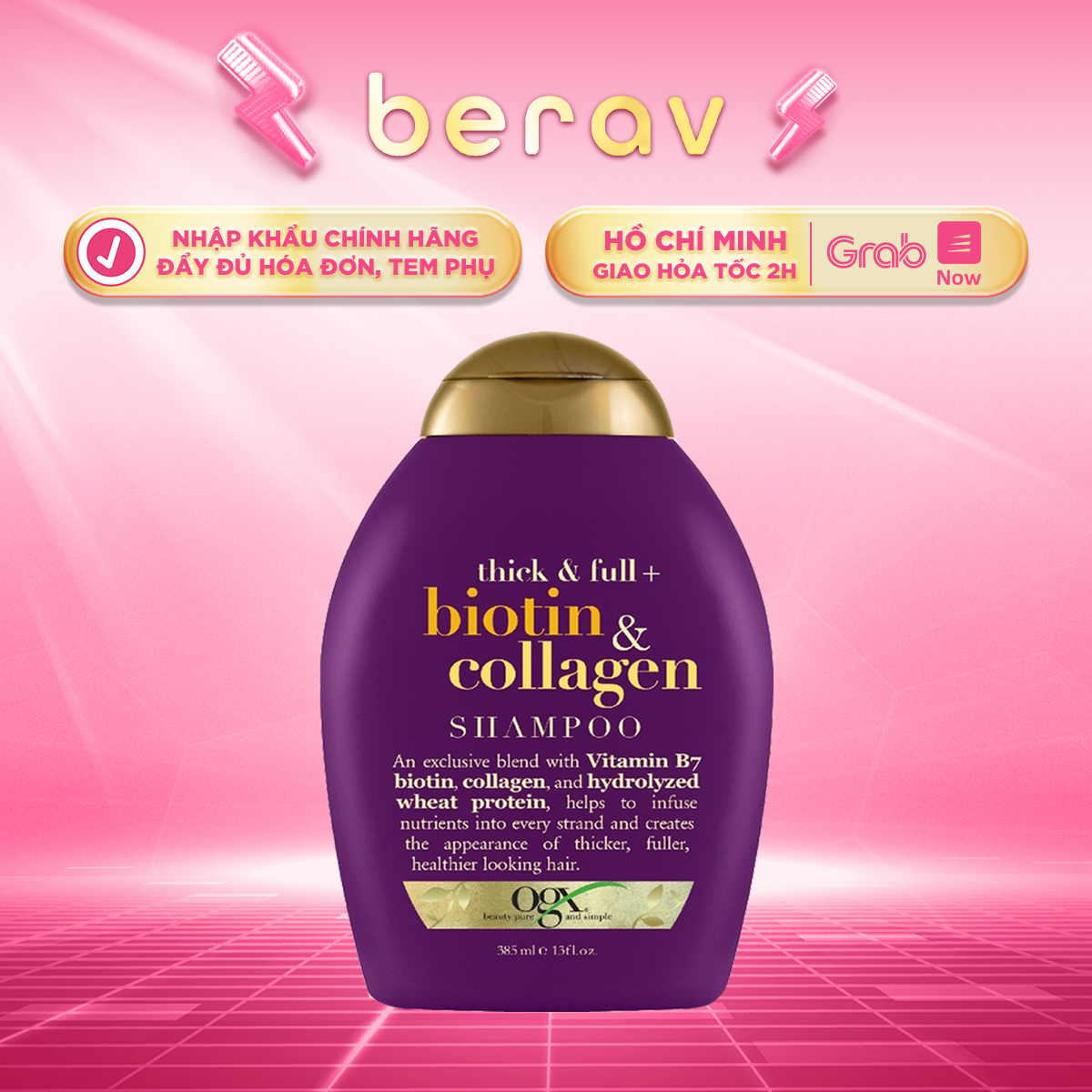 Dầu gội dưỡng dày tóc ogx thick & full + biotin & collagen shampoo 385ml