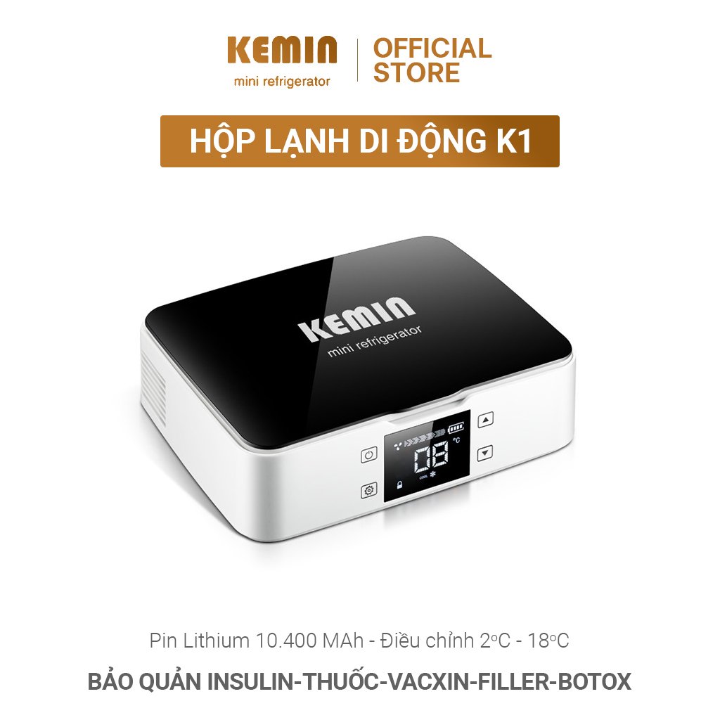 Hộp lạnh di động Kemin K1 Pin 10400mah- Bảo quản Insulin-vacxin-filler-botox- Tặng kèm túi đeo