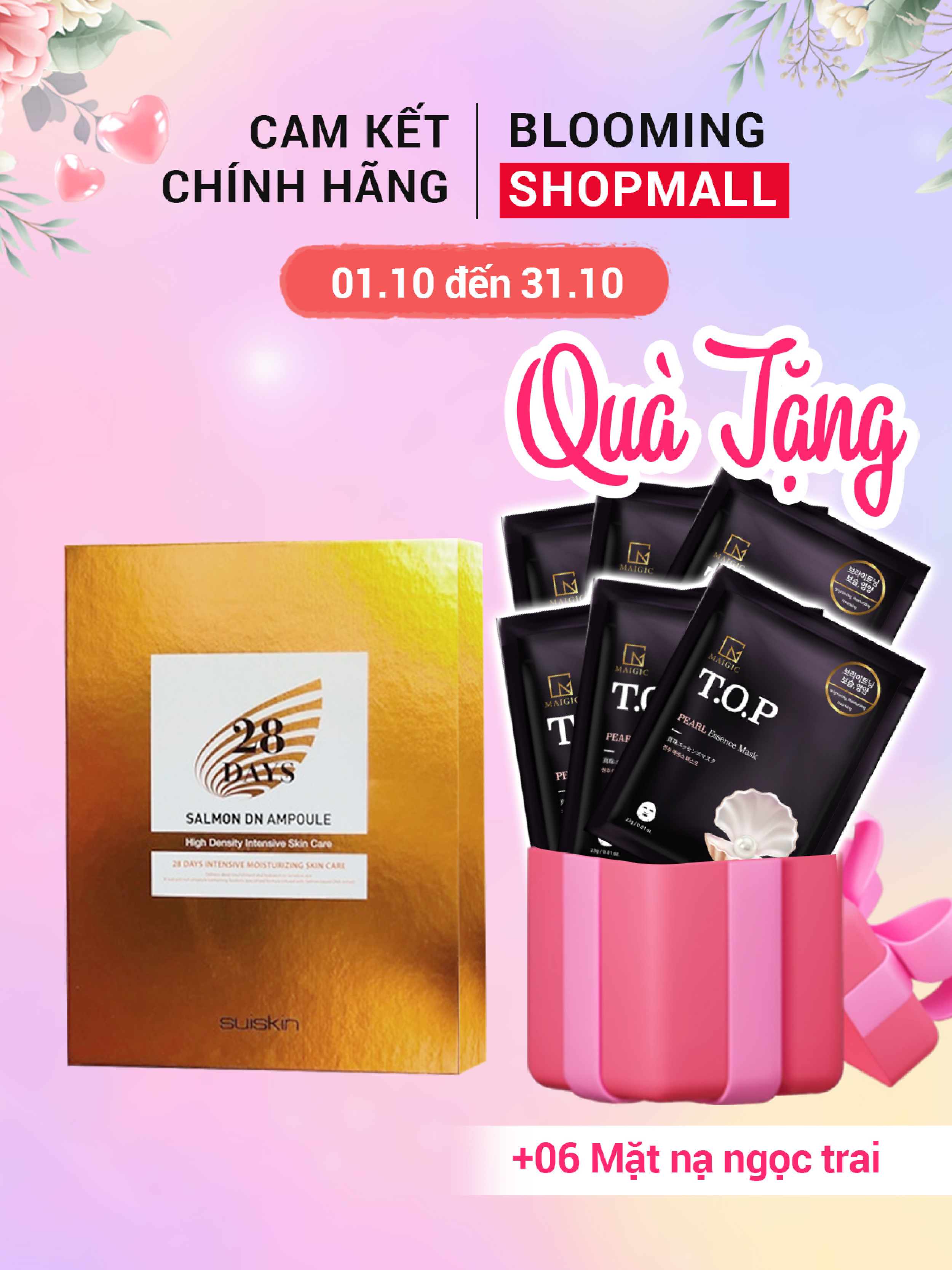 Set tinh chất dưỡng da, giảm mụn tế bào gốc trứng cá hồi suiskin salmon dn ampoule 28 days