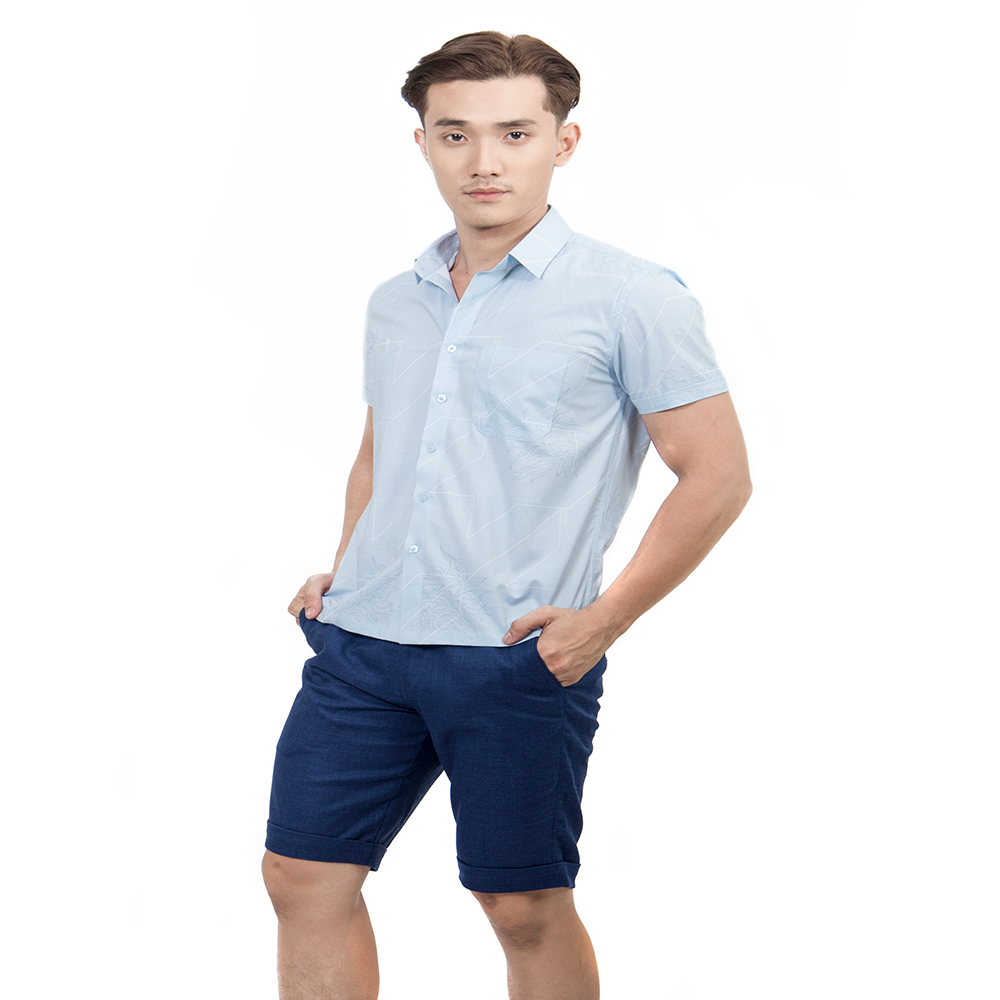 Áo sơ mi nam dáng Body fit ngắn tay chất vải Bamboo Novelty 200158N