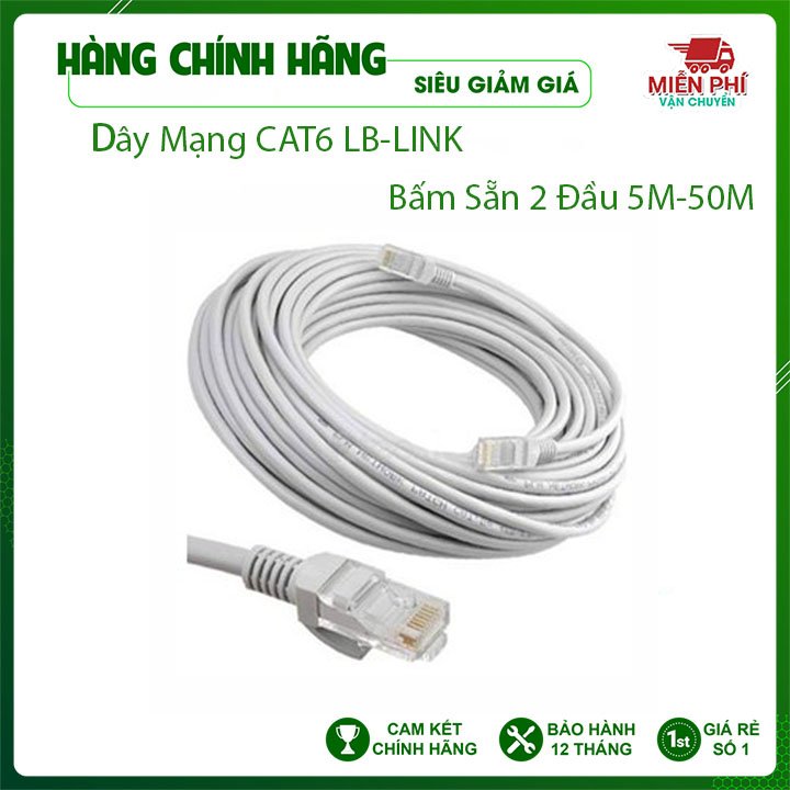 Dây mạng CAT 6 bấm sẵn 2 đầu LB-Link 15m, 20m, 25m,30m, 40m Dây mạng bấm sẵn lõi nhựa chống đứt VDH STORE