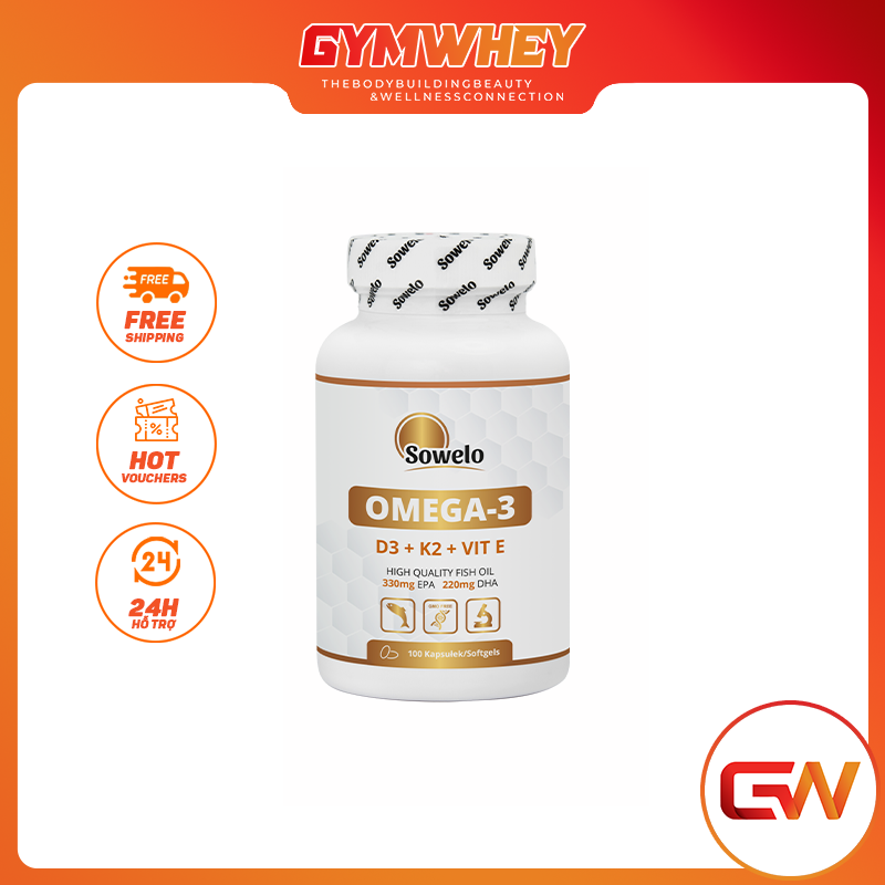 Viên uống cung cấp các đơn chất thiết yếu sowelo omega3 d3 k2 vitamin e 100 viên
