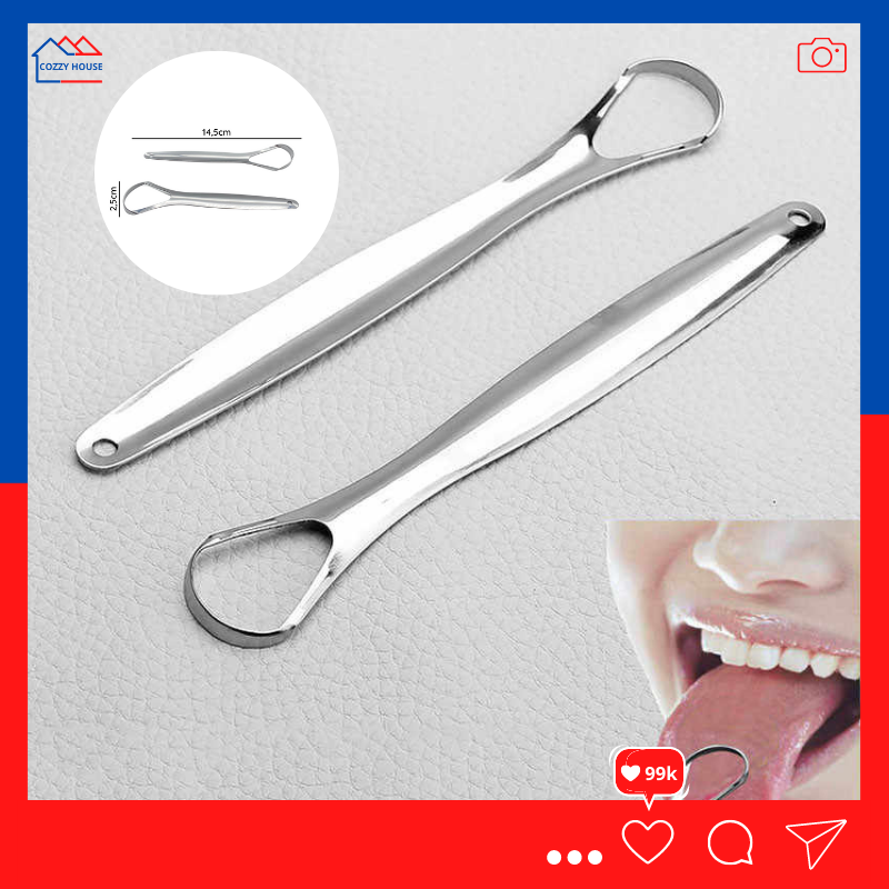 Dụng cụ cạo lưỡi bằng thép không gỉ, dụng cụ cạo lưỡi vệ sinh, cạo lưỡi cao cấp chăm sóc sức khoẻ răng miệng kèm hộp đựng để bảo quản Cozzy House CL01