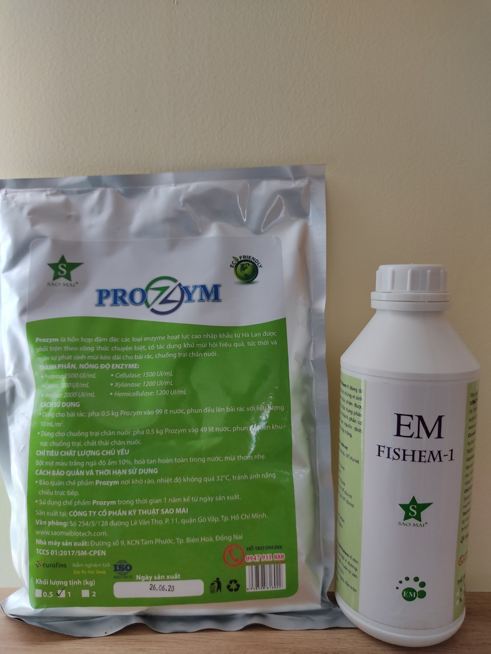 [COMBO] CHẾ PHẨM Ủ 500KG  CÁ TƯƠI, BÃ ĐẬU NÀNH, XÁC ĐỘNG VẬT PROZYM GÓI 500G, EM FISHEM-1 CHAI 1L