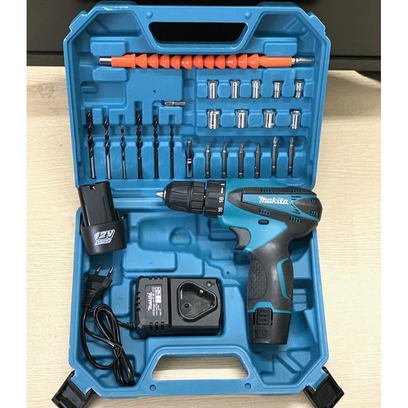 Máy khoan PIN cầm tay MAKITA 12v có 24 phụ kiện - máy khoan pin -khoan sắt - khoan gỗ - bắt vít - máy siết bulong - máy khoan cầm tay - máy khoan mini