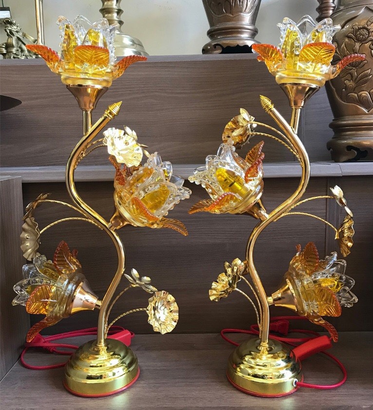 Đèn thờ phong thủy Pha lê cao 35cm