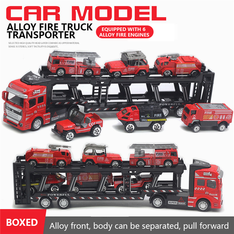  Xe đồ chơi 6 xe cho bé xe vận chuyển ô tô đầu xe bằng hợp kim có thể tháo rời chạy đà 