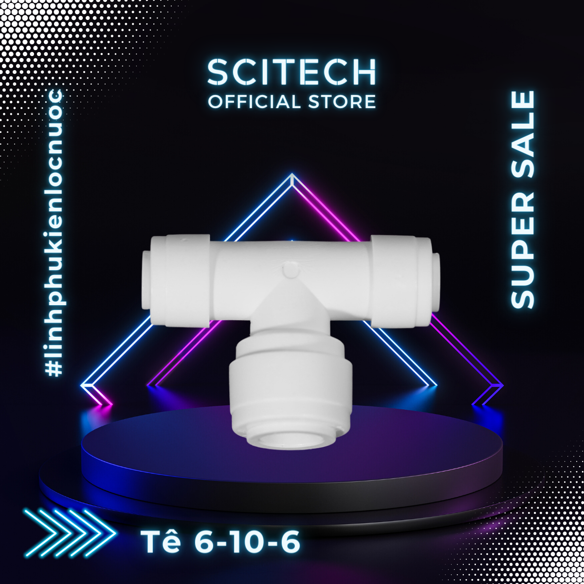 Tê nối nhanh 1 đầu dây 10 và 2 đầu dây 6 dùng trong máy lọc nước - Scitech Water
