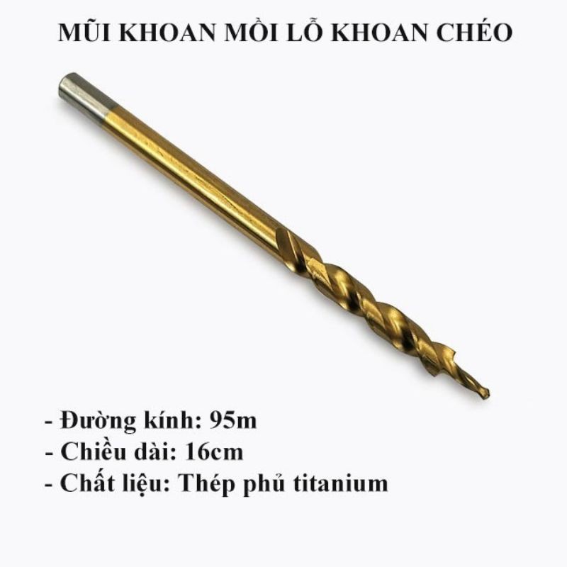 Mũi khoan chéo gỗ dùng bộ cữ khoan xiên 9 mm và 9,5 mm loại tốt