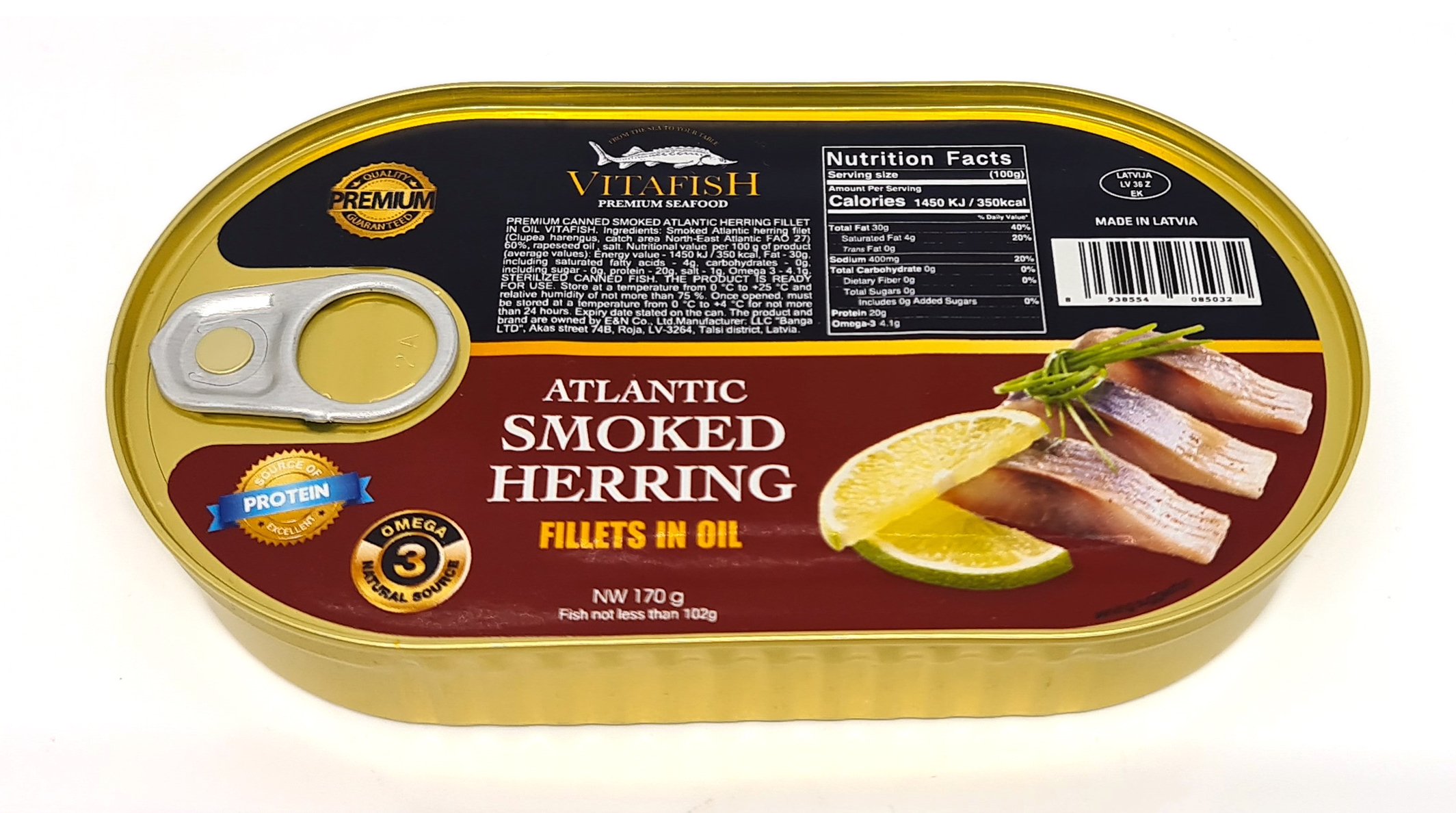 Phi lê cá trích đại tây dương hun khói ngâm dầu đóng hộp hiệu vitafish loại premium 170g