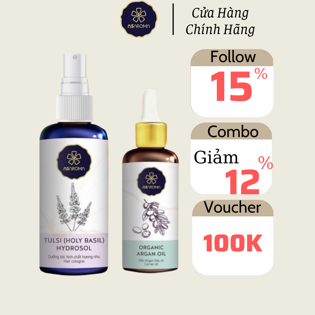 Combo Tinh Dầu Dưỡng Tóc Argan Oil và Xịt Mọc Tóc Hương Nhu Asaroma Ngăn Gãy Rụng Hết Nấm Da Đầu