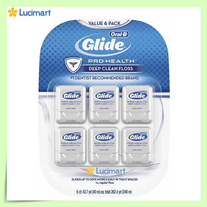 [HCM]1 vỉ 6 hộp chỉ nha khoa Oral-B Glide Pro-Health Deep Clean Floss hương bạc hà [Hàng Mỹ]