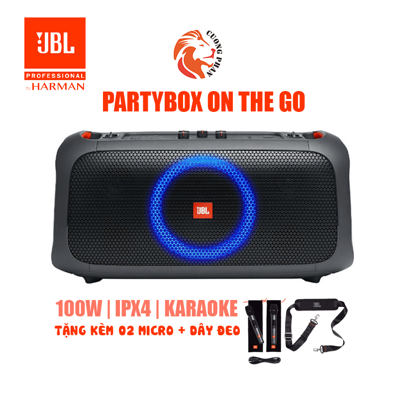Loa bluetooth jbl partybox on the go - cs 100w - tặng kèm 02 micro - hàng chính hãng pgi