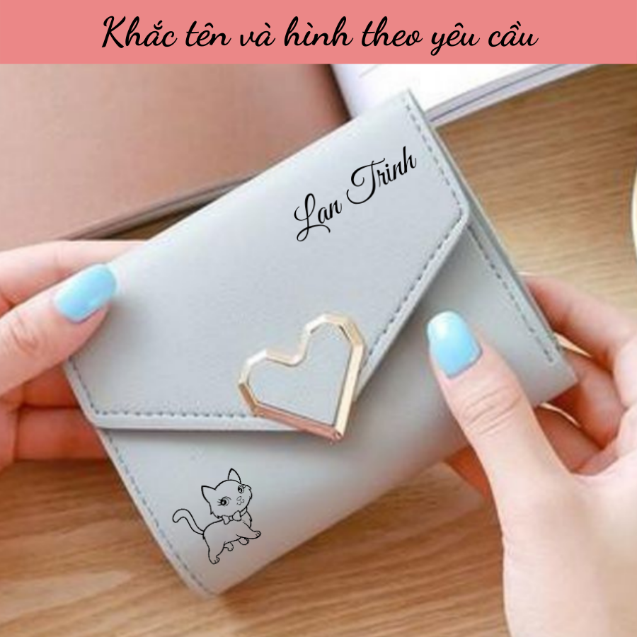 Ví nữ khắc tên khóa tim - bóp khắc chữ - ví cầm tay - ví gấp - quà tặng sinh nhật ý nghĩa - quà tặng tình yêu- quà tặng cô giáo ngày 20-11 ý nghĩa