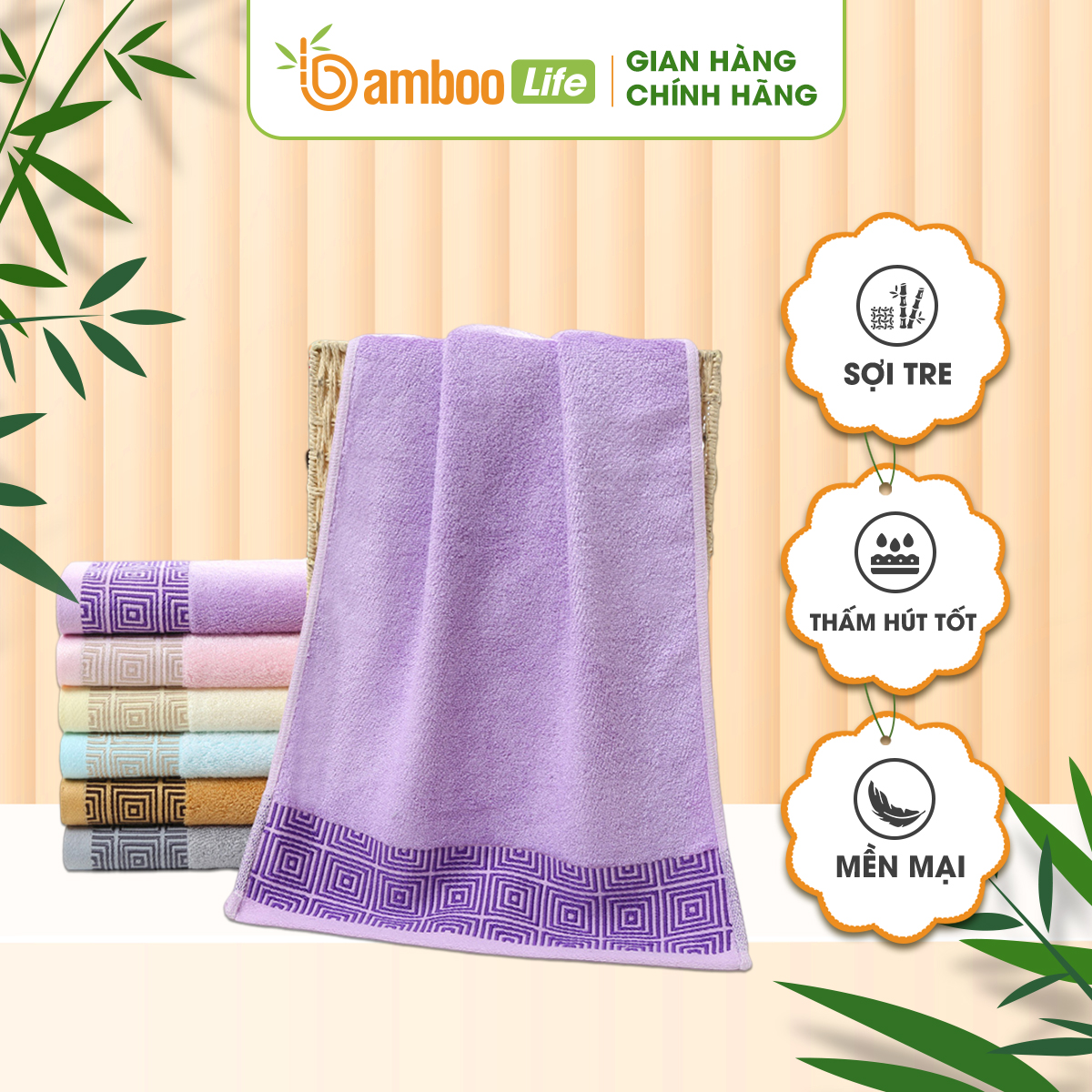 Khăn tắm sợi tre Bamboo Life BL046 khổ lớn dùng cho người lớn và trẻ sơ sinh lau người rửa mặt gội đầu mềm mại kháng khuẩn siêu thấm hút
