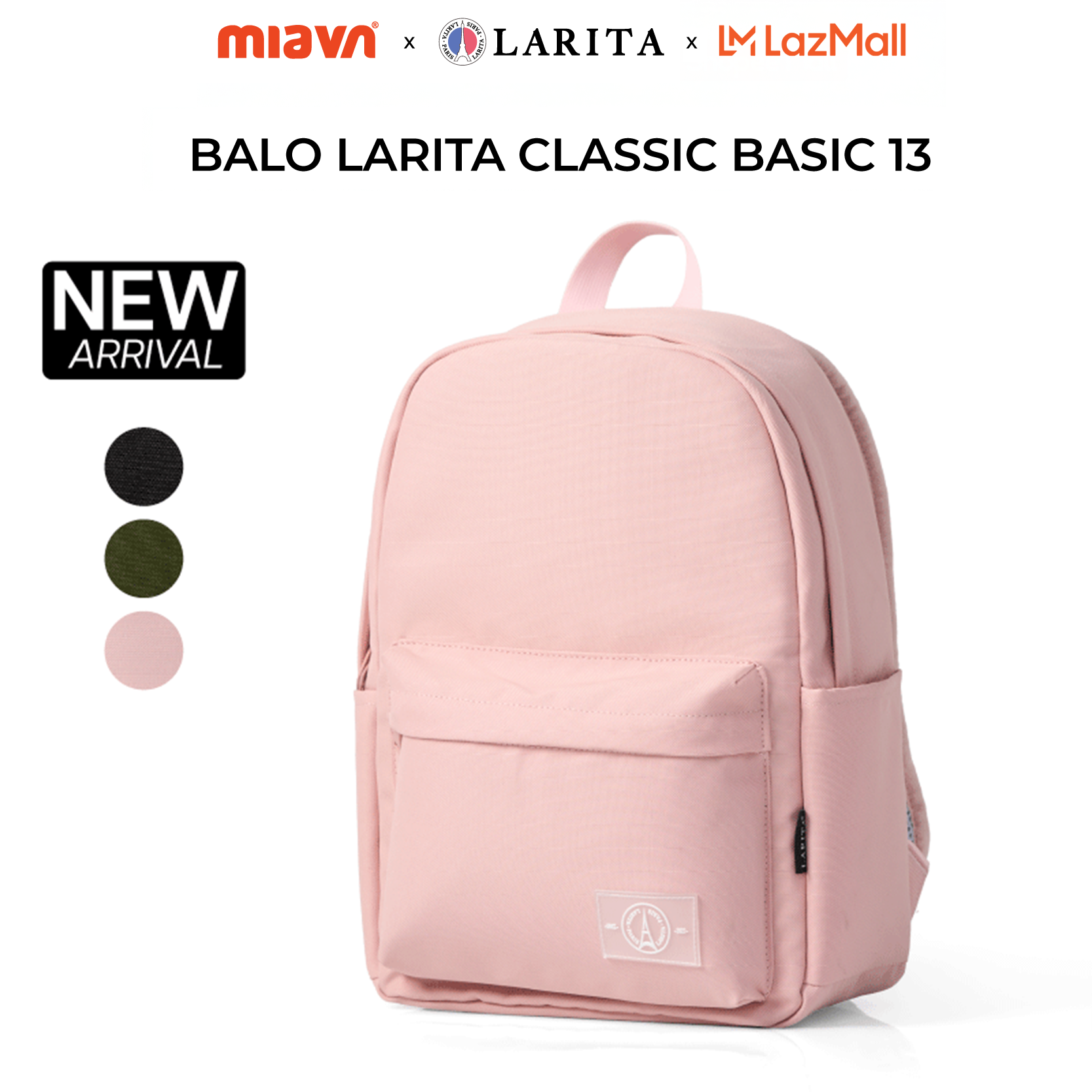 Balo Laptop Larita Classic Basic 13" – Balo Thời Trang Nam Nữ Bền Bỉ, Kháng Nước Tối Ưu, Ngăn Laptop 13 Inch