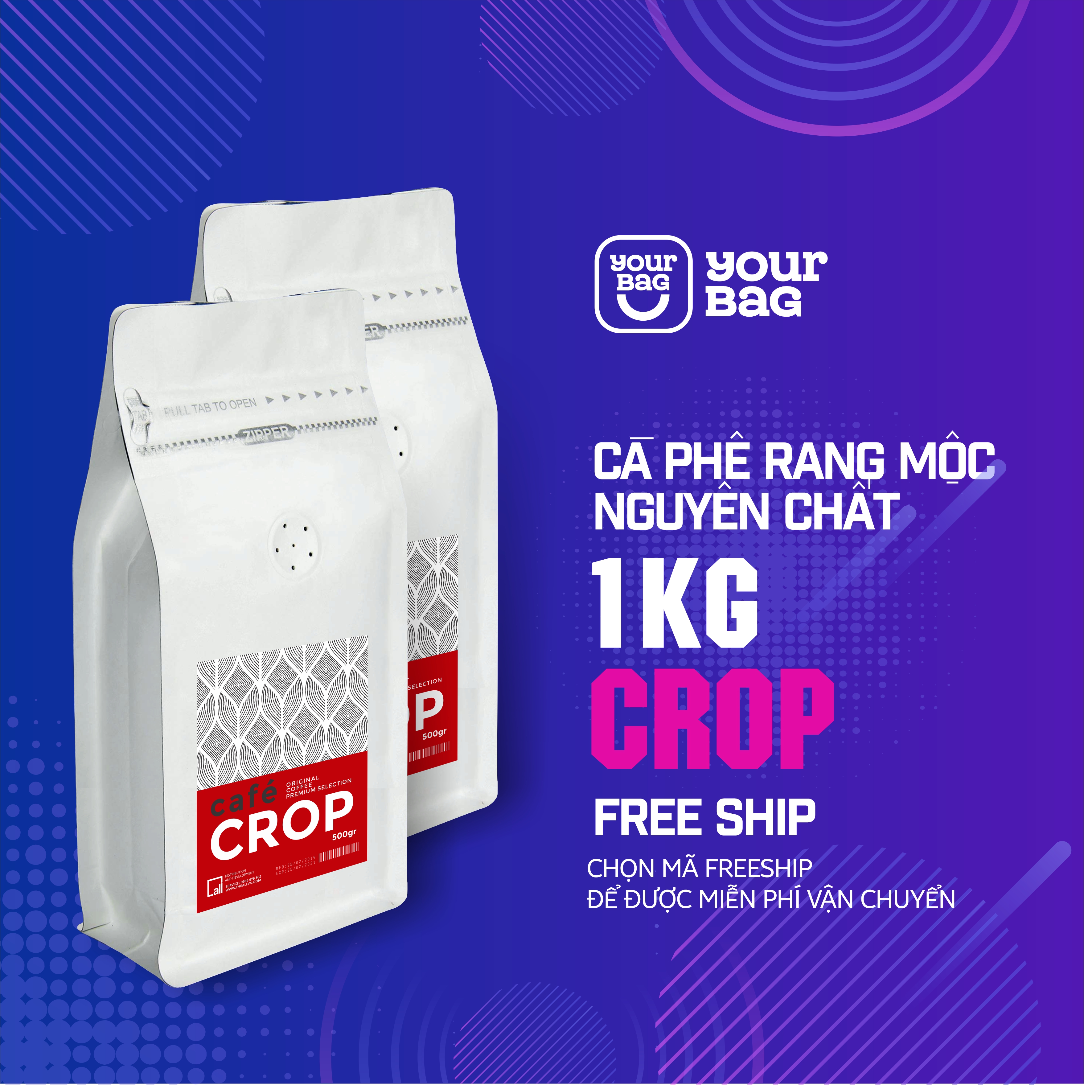 1kg cà phê nguyên chất rang mộc 03 lựa chọn pha phin, pha máy và nguyên hạt, vị đắng hậu mạnh, gu cafe espresso - your bag - cà phê
