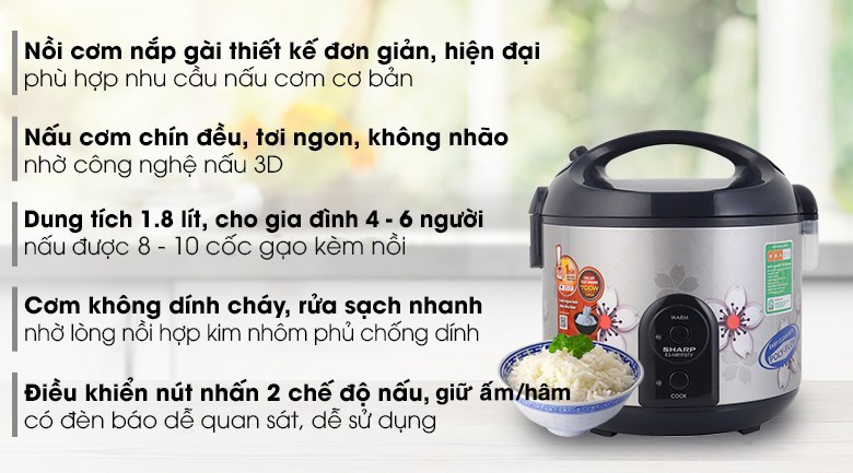 Nồi cơm điện sharp 1.8 lít ks-nr191stv hàng trưng bầy chính hãng 100%