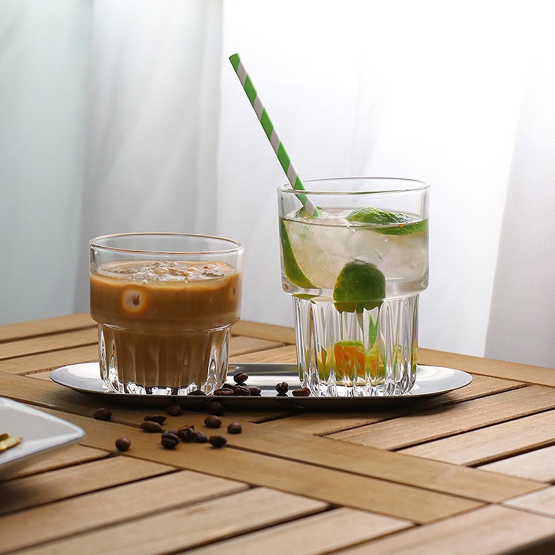Ly thủy tinh sọc 2 tầng , cốc thủy tinh chịu nhiệt dùng, cafe, sinh tố