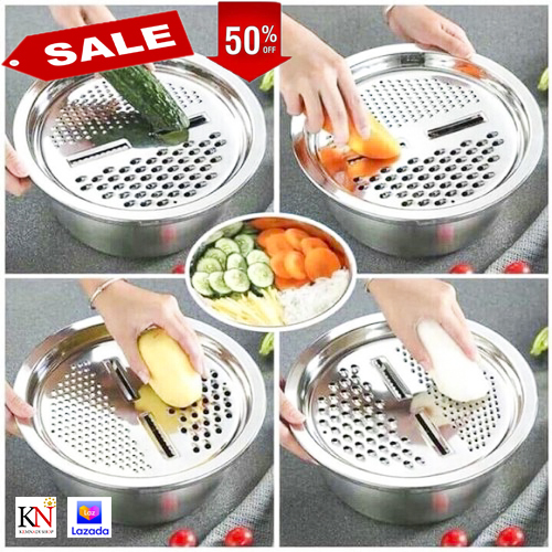 Rổ Nạo Inox Đa Năng 3in1, Nạo Hoa Quả, Gọt Hoa Quả, Dụng Cụ Chế Biến Thức Ăn Nhanh Chóng