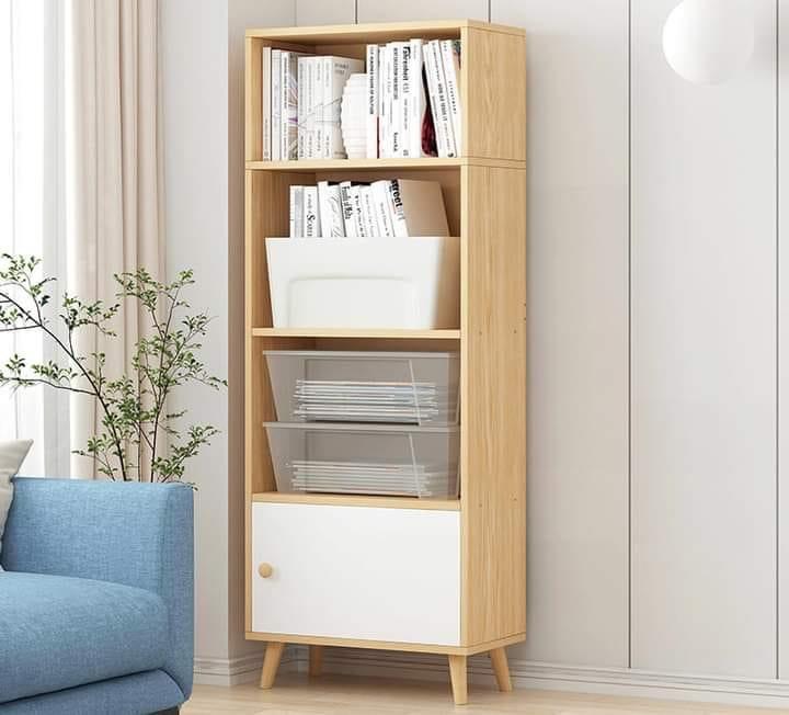 Kệ gỗ trang trí kệ sách gỗ mdf 4 tầng có ngăn tủ cao cấp phong cách bắc âu 120x40x24cm ktt04