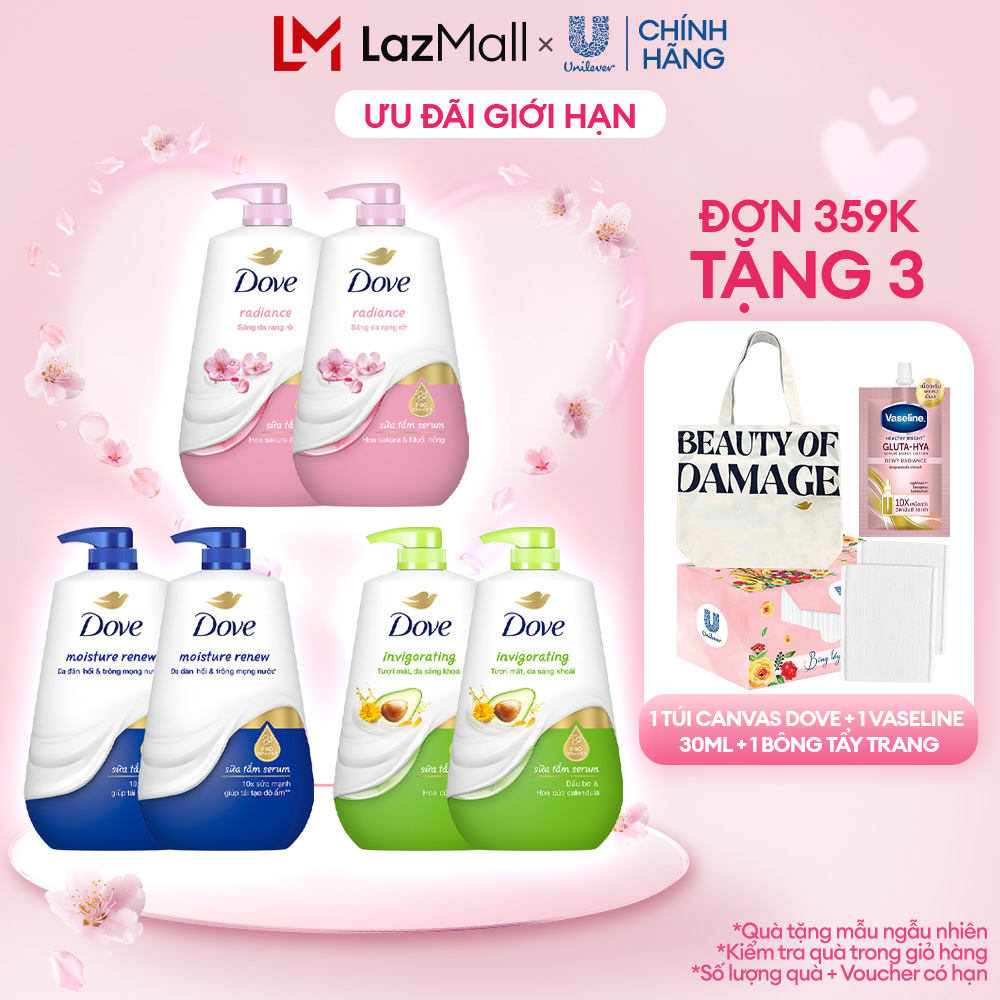 (Livestream) - Combo 2 Sữa tắm dưỡng thể Dove chăm da mềm mịn tức thì với dưỡng chất lợi khuẩn da 90