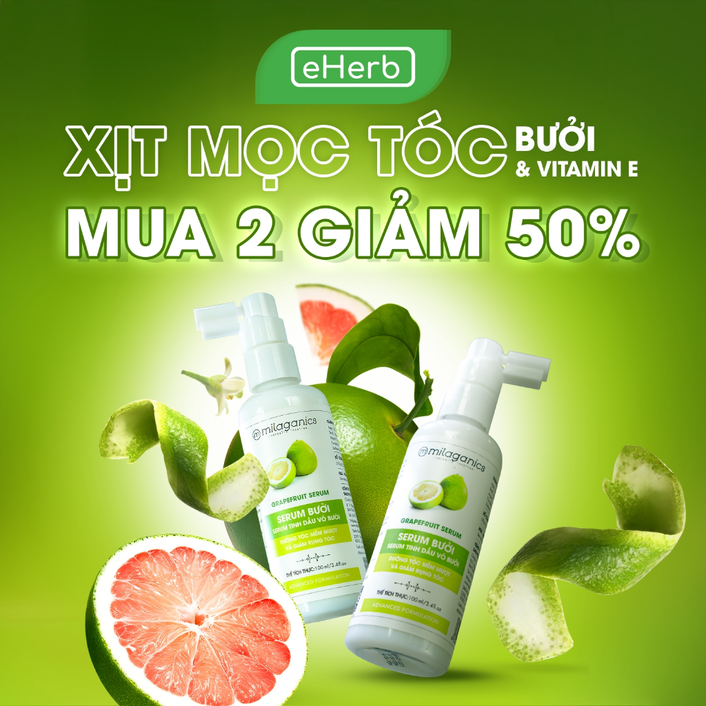 [MUA 2 GIẢM 50%] Serum Xịt Tóc Tinh Dầu Bưởi MILAGANICS Kích Mọc Tóc, Giảm Rụng 150ml (Chai) - eherb
