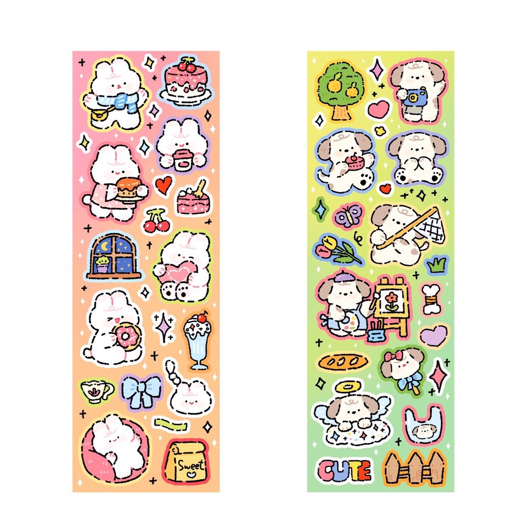 Sticker hình cún cán màn nhũ trang trí toploader