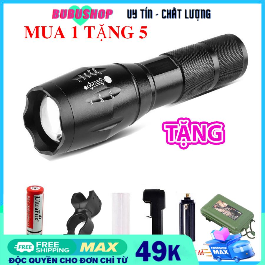 [MUA 1 TẶNG 5] Đèn pin siêu sáng kèm giá xe đạp police chiếu xa 200m Led XML-T6 Pin có thể sạc nhiều lần 5 chế độ, có thể xa gần