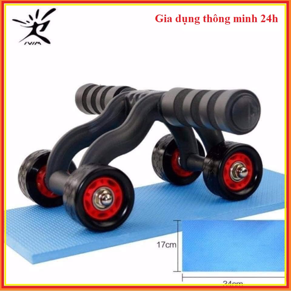 Con lăn tập cơ bụng 4 bánh - máy tập cơ bụng tặng kèm thảm tập - dụng cụ tập gym tại nhà giúp 3 vòng săn chắc