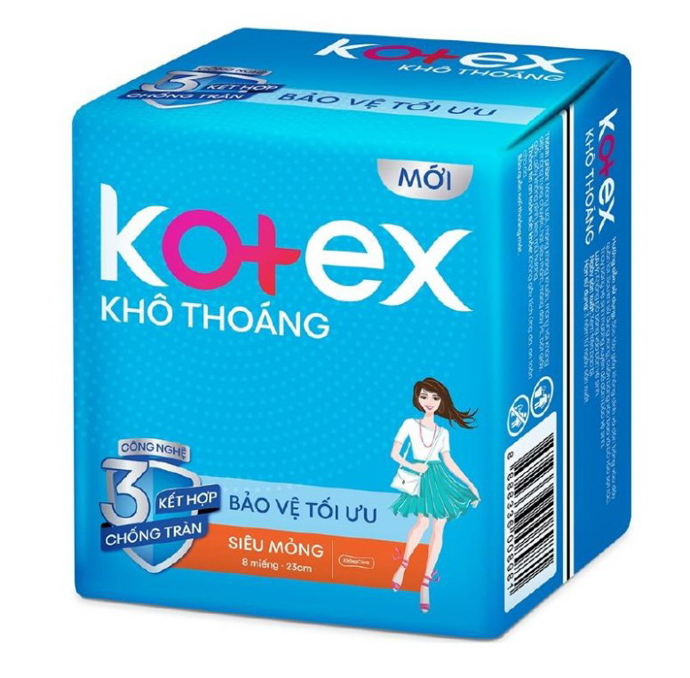 Băng vệ sinh Kotex khô thoáng (8 miếng - 23cm) - Nhãn cam - Siêu mỏng - Không Cánh - Mặt lưới lụa hóa