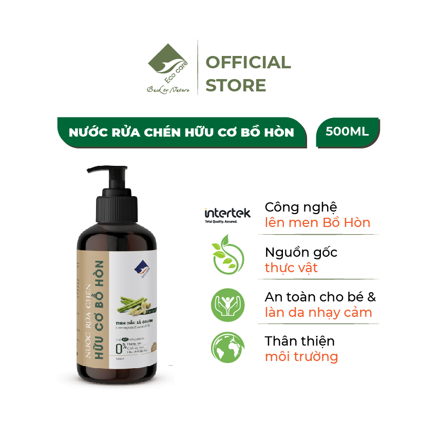 Nước Rửa Chén Hữu Cơ Bồ Hòn ECOCARE 2L SẢ CHANH Kết Hợp Tinh Dầu Tự Nhiên, Rửa Sạch Bát Đĩa Cốc Chén Hiệu Quả, An Toàn