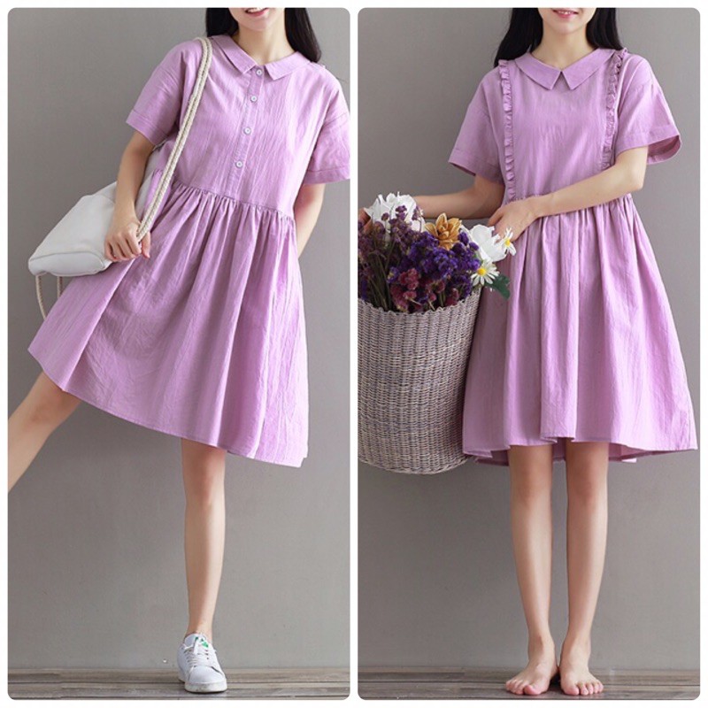 Đầm Babydoll Tím Nhạt KT Fashion, Kiểu Đầm Maxi, Đầm Babydoll, Chất Liệu Cotton Thô