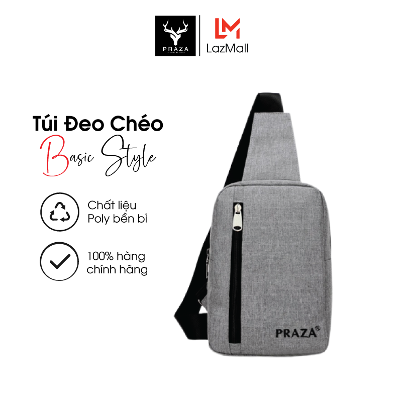 Túi Đeo Tiện Ích Thời Trang, Túi Đeo Chéo Nam Nữ PRAZA DC095 (Xám) - Hãng Phân Phối Chính Thức