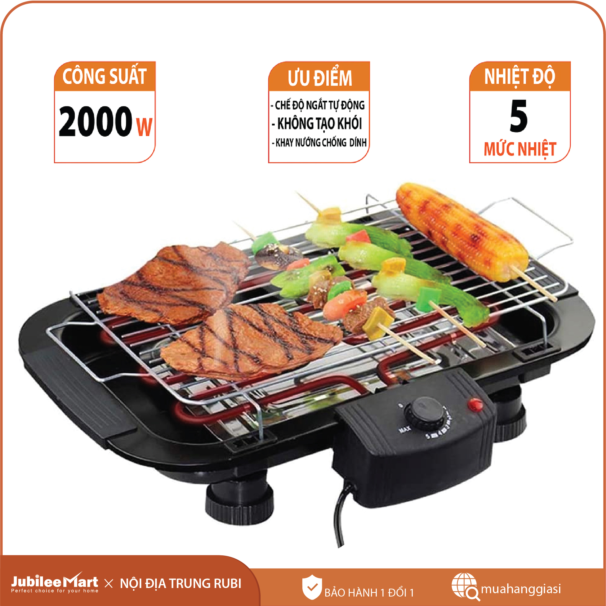 Bếp nướng điện không khói, bếp nướng không khói, bếp nướng thịt không khói BBQ tiệc gia đình công suất 2000W