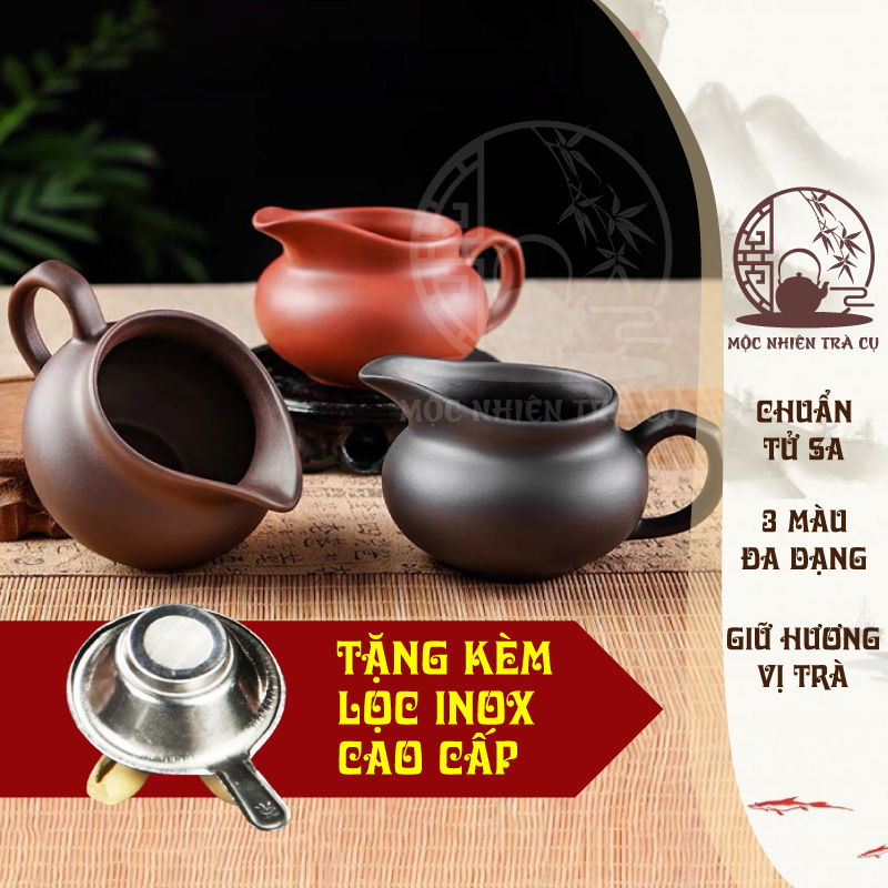 Chén tống trà tử sa Nghi Hưng kèm lọc inox cao cấp, tống chuyên trà bằng gốm có tay cầm tiện lợi, phụ kiện trà đạo