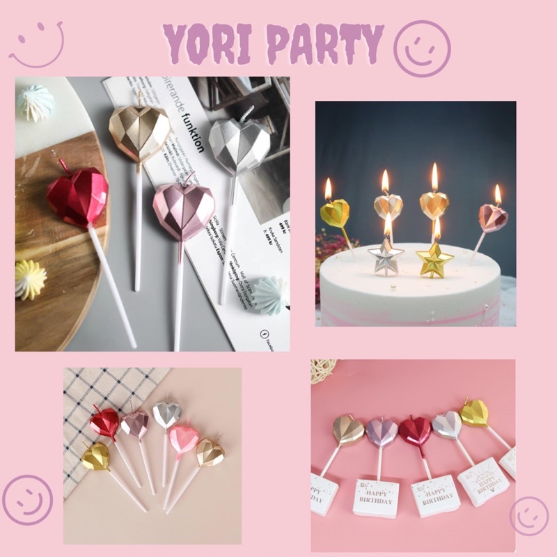 Nến tim mạ nhũ lấp lánh trang trí bánh kem - yori party