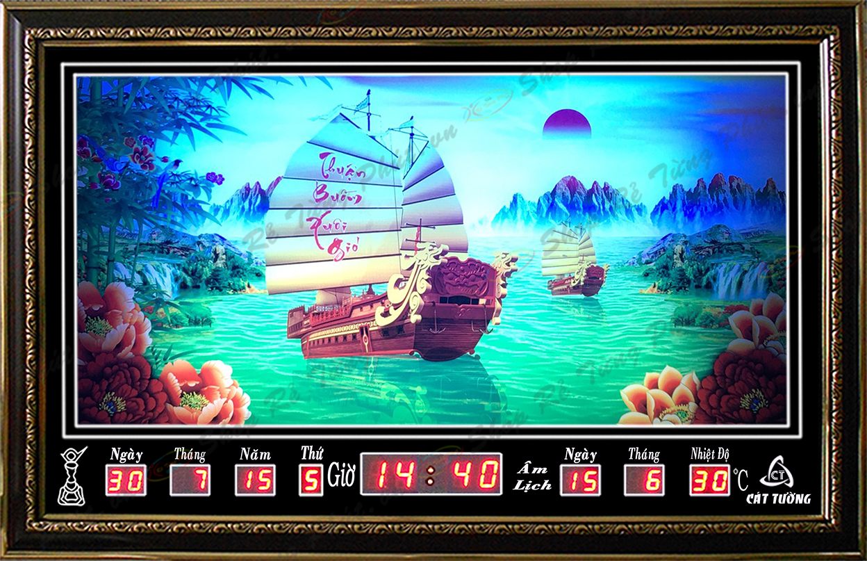 Đồng hồ Lịch Vạn Niên điện tử treo tường - Thuận Buồm Xuôi Gió 68416 (KT 68x44x7cm)_Có 2 Loại (Không Remote đèn và Có Remote đèn )