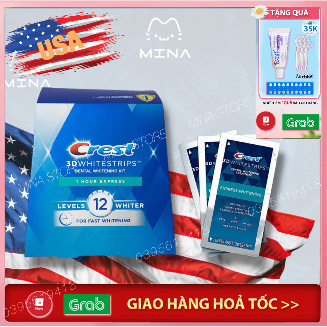 FullBox Hộp 10 Gói Miếng dán trắng răng Crest 3D White 1 Hour Express - Làm trắng răng cấp tốc 1 giờ